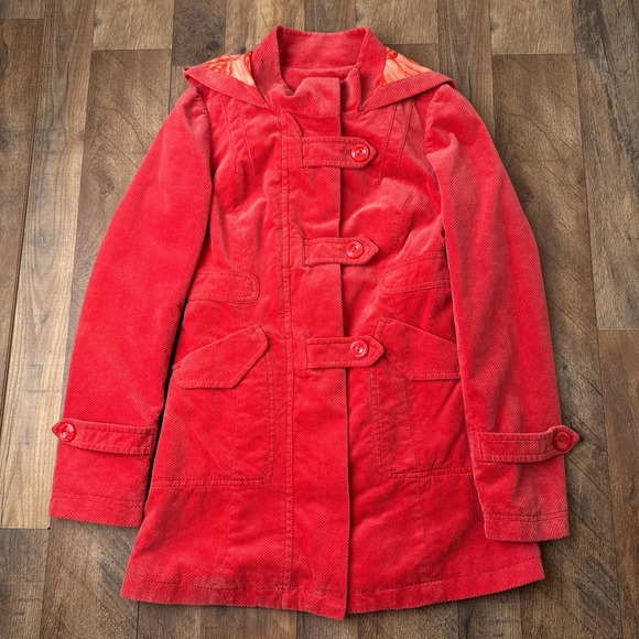 Anthropology Idra Toggle Coat Jacket Women's Small Red Corduroy Hooded 6859 - Picture 1 of 9